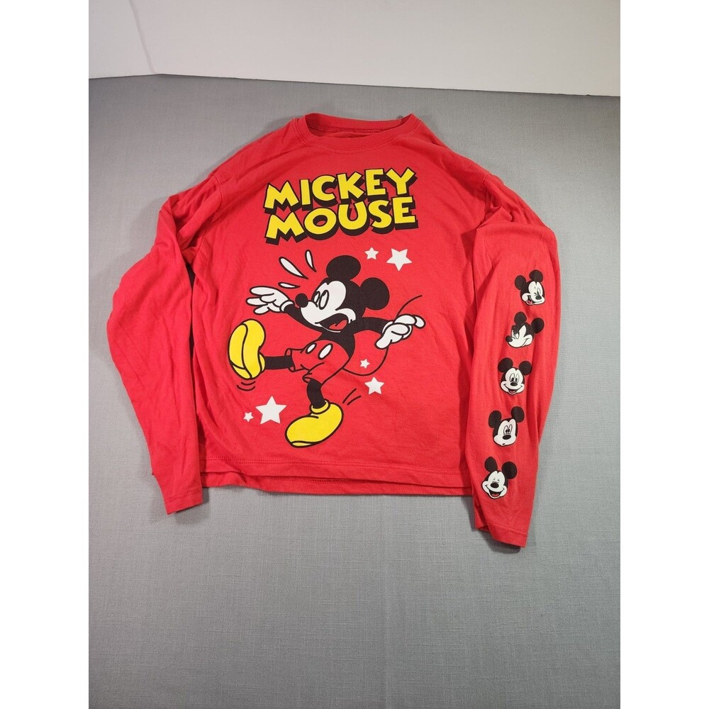 Disney Mickey Mouse Red Long Sleeve Shirt Kids Youth Graphic Tee Cartoon Sleeve